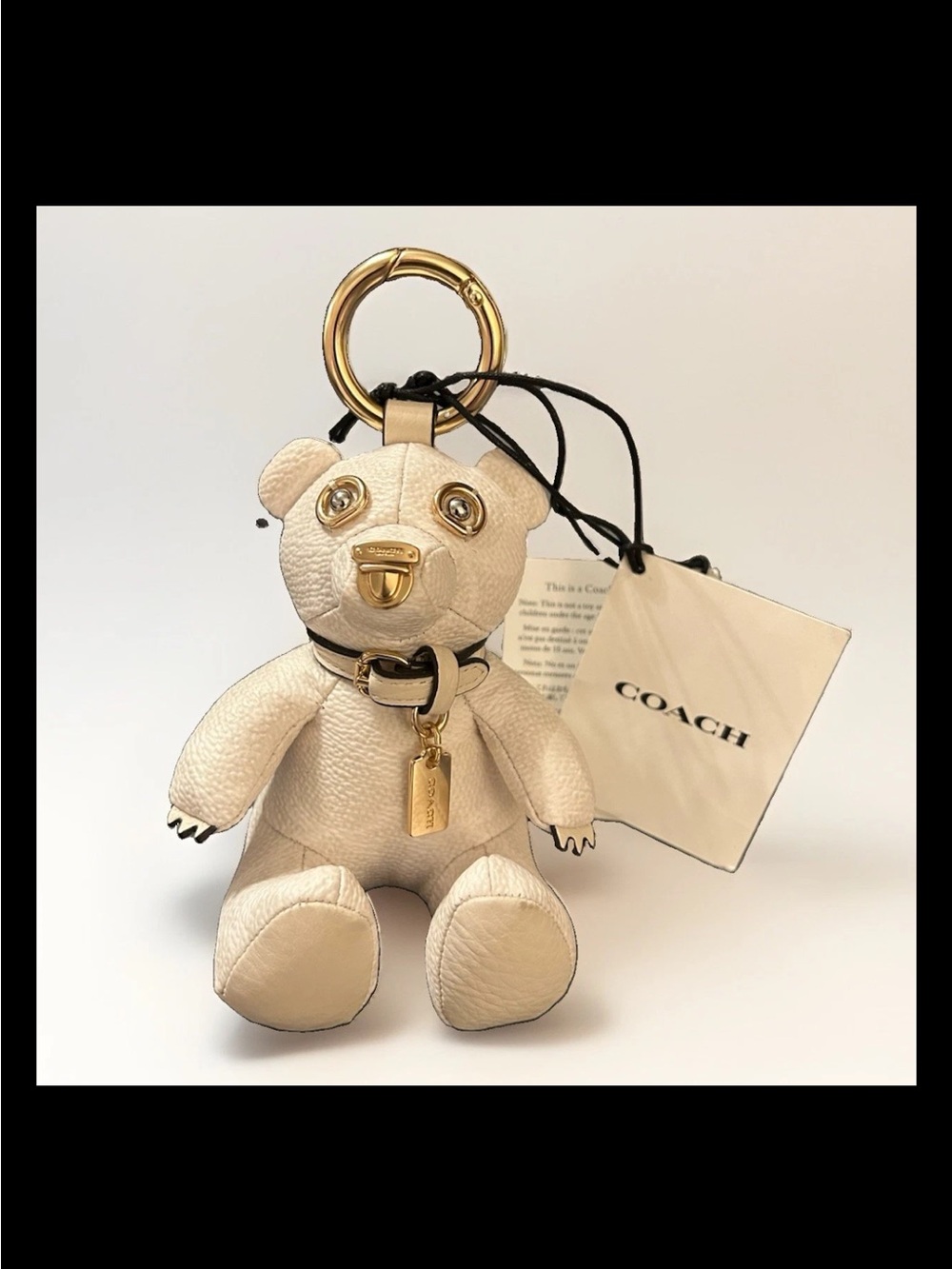 Coach Collectable Bear Bag Charm, Gold, White/Chalk Leather, 2023 Style: #CZ195
